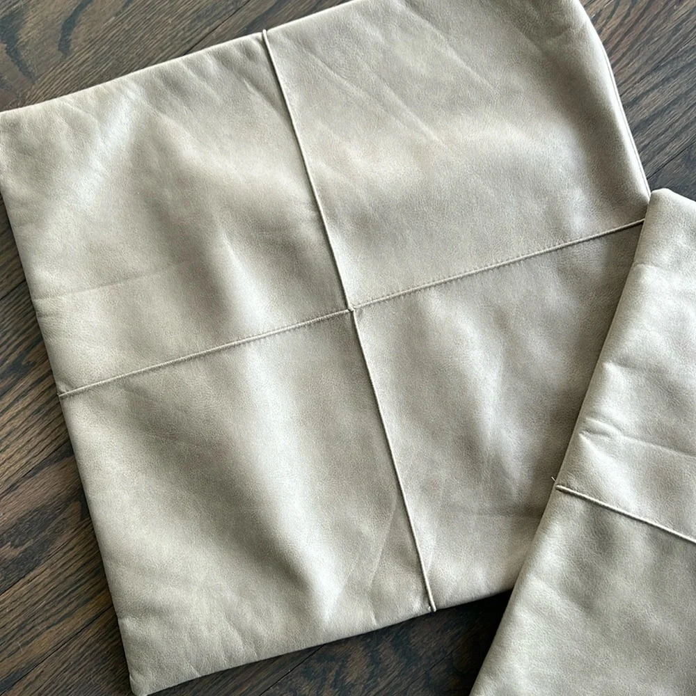 Set of Two Faux Leather Pillow Covers, beige color, 16x16